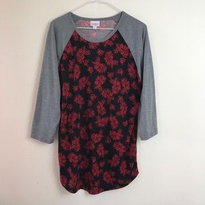 LuLaRoe Randy Black Red Floral Shirt Size XL